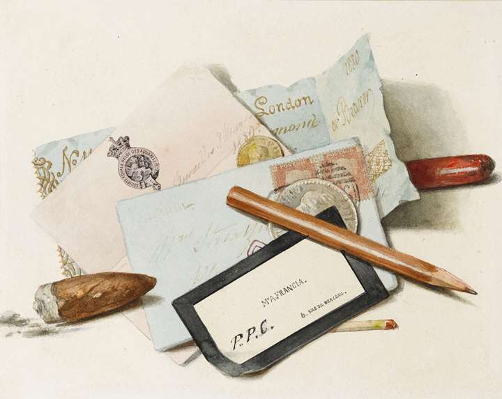 A Still Life of Letters, Cards, an Envelope, a Pencil, a Match and a Cigar Stub